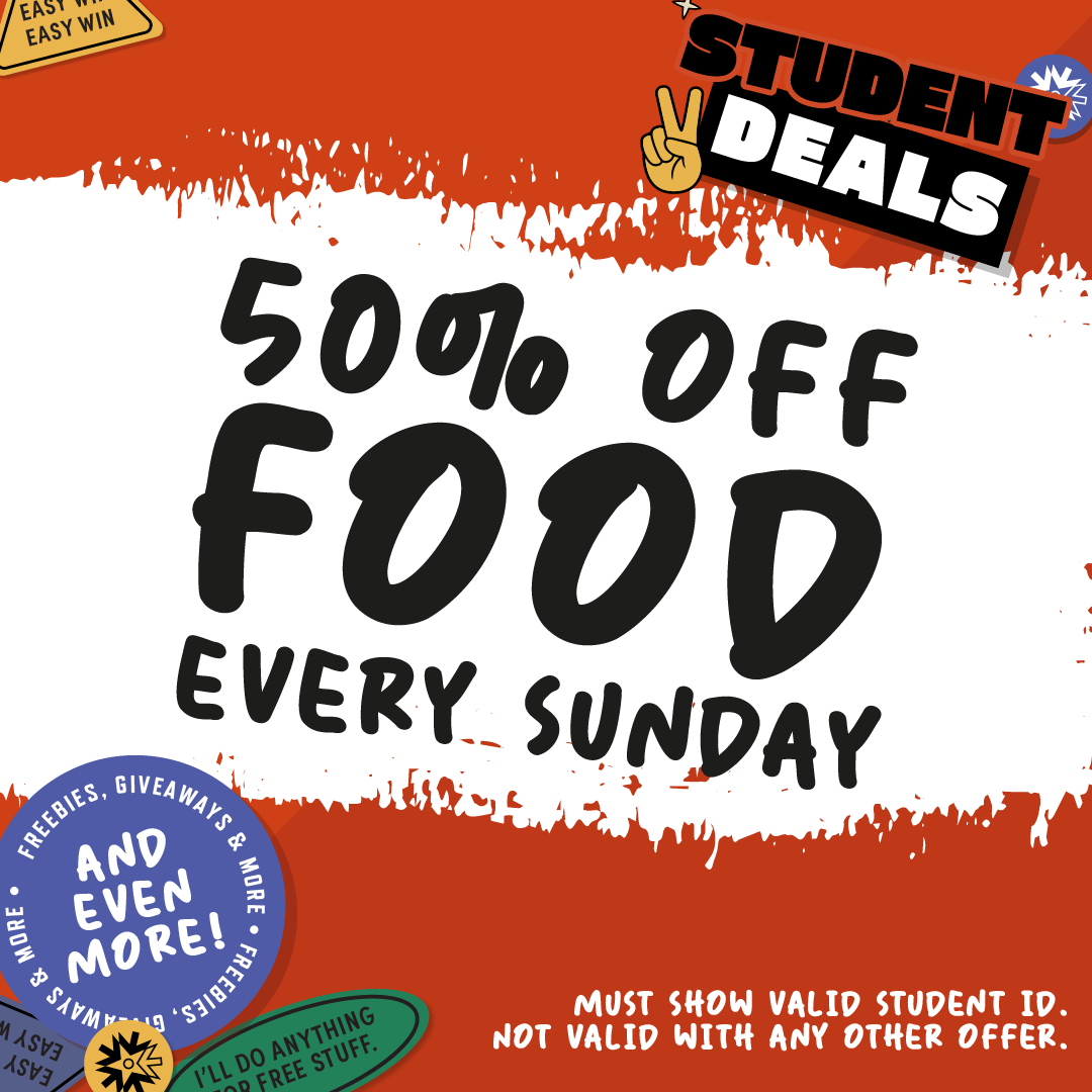 50% off food on sundays